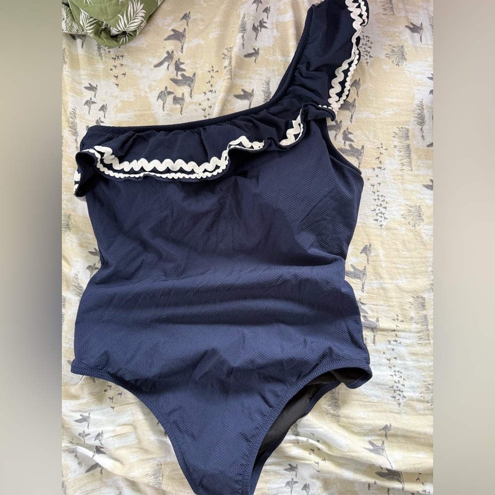 Navy Blue One-Shoulder womens One Piece swimsuit, size 8